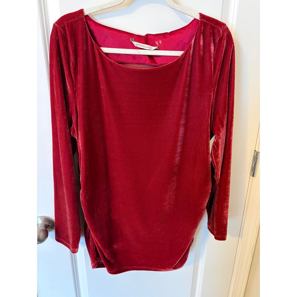 Soft Surroundings‎ Stretch Velvet Ruched Side Top Red  L Spring Summer Romantic